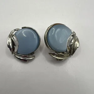 Pendientes Coro Clip On Vintage Azul Acrílico y Hojas Tono Plata - Imagen 1 de 8