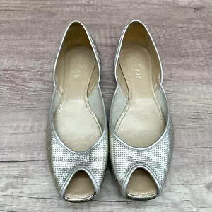 Hogan Shoes Womens Size 7.5 Gold Tone Slip On Leather Textured Flats Open Toe - Picture 1 of 10