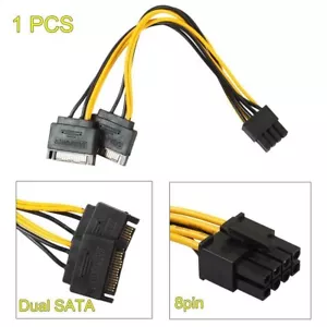 Dual 15 Pin SATA Male To PCIe 8 Pin (6+2) Male Video Graphics Card Power Cable - Picture 1 of 9