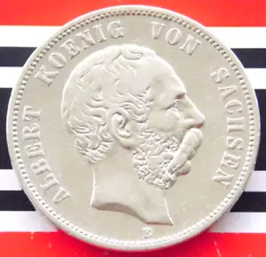 GERMAN 5 MARK 1876 E States SAXONY King Albertine Silver Coin EMPIRE WW1 +RARE+ - Picture 1 of 7