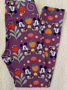 NWT LuLaRoe Disney Leggings OS Classic Mickey Mouse Flowers Fruit on Purple - Picture 1 of 2