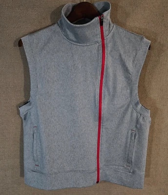 MPG Mujer Grande Gris Rojo Borde Entrenamiento Sin Mangas Cremallera Completa Detalle Asimétrico Foto 1 de 4