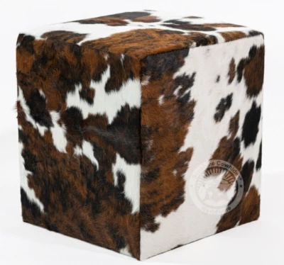 Pufe de couro de vaca tricolor descanso para os pés - 18x18x19" elegante e confortável otomano - Imagem 1 de 4