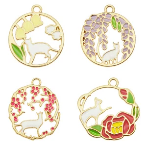 8PCS Enamel Alloy 25mm Cat and Flower Hanging Charms Pendant Jewelry DIY Crafts - Picture 1 of 12