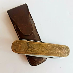Cuchillo plegable de bolsillo AGFA, latón y acero Solingen, frente a la década de 1950 - Imagen 1 de 12