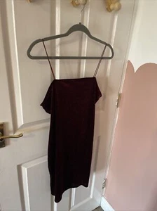 NEW LOOK Burgundy Purple Silver Sparkle Bodycon Velvet Feel Dress, Size 16 - Picture 1 of 6