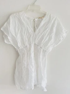 Chemisier femme Michael Kors taille XS blanc dos V taille élastique manches transparentes Dolman - Photo 1/13
