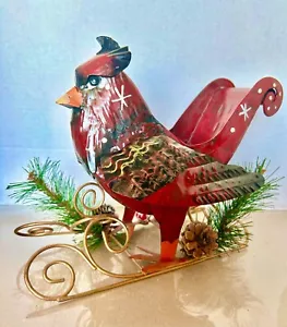 Red Cardinal Christmas Tin Sleigh Candy Dish Cardinal Christmas Decoration - Picture 1 of 6