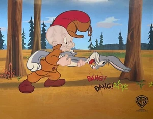 BUGS BUNNY & ELMER FUDD Sericel Warner Bros Animation Cartoon Art Cel 11" x 14" - Picture 1 of 6