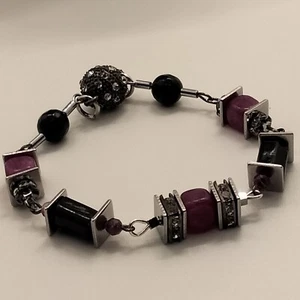 Tourmaline Black/ Silver Colour Plated  Bracelet - Picture 1 of 9
