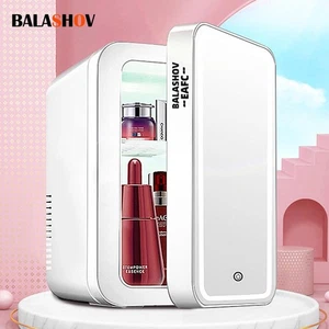 4L Mini Fridge with LED Mirror Light Portable Cosmetic Cooler for Car Home Use - Picture 1 of 17