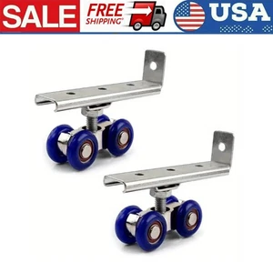 Juego de ruedas de rodillos de puerta de bolsillo con oruga corredera de metal de 4 ruedas de 2 ruedas para colgar rodamientos de bolas - Imagen 1 de 8