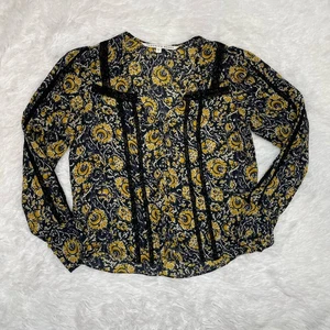 Blusa Verónica Barba Mujer Talla 4 Floral Encaje Seda Manga Larga Camisa Amarilla - Imagen 1 de 10