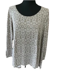 pure jill Back Tie Print Tunic Brown And White Long Sleeve SZ MP - Picture 1 of 10