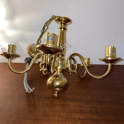 Vintage Ornate Gold Tone Metal Chandelier – 5 Arm Ceiling Light Fitting - Image 1 of 4