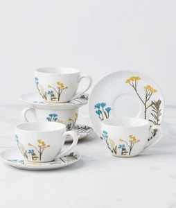 Lenox Wildflowers Espresso Cup & Saucer, Service for 4 - White NWT - Picture 1 of 4