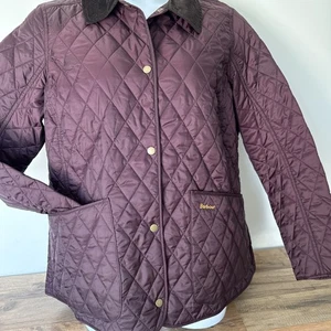 Barbour Quilted Jacket Women’s 14 Purple Liddesdale Corduroy Neck - Picture 1 of 13