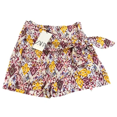 Pantalones Cortos Zara Para Mujer Multicolor Estampado Ikat Corbata Cintura Papel Talla S Foto 1 de 4