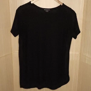 Adrianna Papell Black Swiss Dot Short Sleeve Knit Top Large - Picture 1 of 6