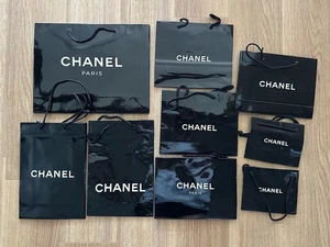 22-piece CHANEL glossy black Shopping Gift Paper Bags Small, Medium,Large size - Picture 1 of 3