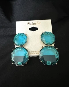 Pendientes Natasha Dos Piedras de Vidrio/Azul/Hasta Ver -a través - Imagen 1 de 3