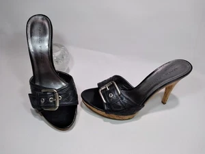 Marc Fisher Black Woven Leather Slide Heels Size 7M - Picture 1 of 8