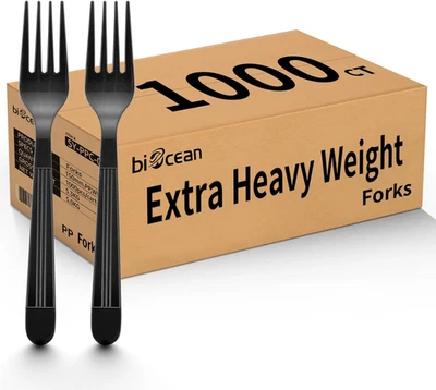 1000 Count Extra Heavy Duty Plastic Forks Black Disposable Forks Premium Bulk Pl - Image 1 of 4