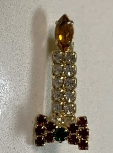 Broche de arco vintage de velas de Navidad con estrás tono dorado - Imagen 1 de 3