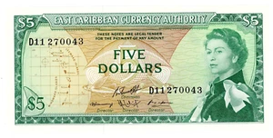 East Caribbean State ... P-14h ... 5 Dollars ... ND (1965) ...  Choice *UNC* - Picture 1 of 2