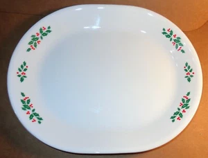 Vtg Corning Corelle Christmas WINTER HOLLY or HOLLY DAYS Oval Serving PLATTER - Foto 1 di 3