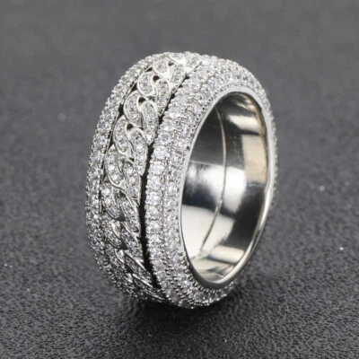 5A Zircon Rotatable Ring Hip Hop Men's Cuban Link Circle Finger Ring Jewelry - Image 1 of 4