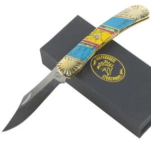 Frost Silverhorse Stoneworks Turquoise Abalone Lockback Pocket Knife - Picture 1 of 3