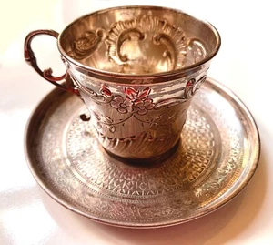 Antica tazza e piattino Minerva argento sterling francese - Foto 1 di 12
