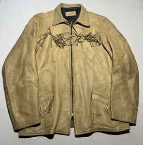Vintage 60's Leather Jacket Fringe Western Cowboy Size 42 AS6 - Picture 1 of 9