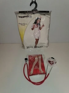 Underwraps Hot Flash Adult Women Sexy Costume Nurse Zip Dress W/Hat Etc, Size L - Picture 1 of 9