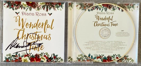 Diana Ross Signed (x2) In Person Wonderful Christmas Time CD Cover - Authentic Cover