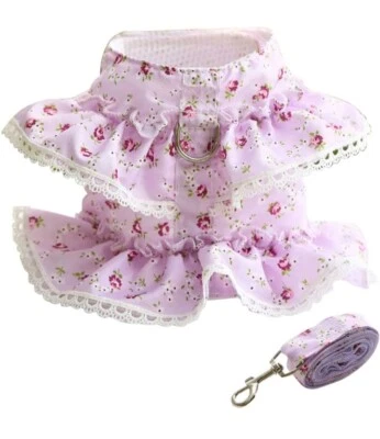 Purple Floral Ruffles and Lace Puppy/Dog Harness & Leash, Chest 15.8-18.8 Inches - Image 1 of 4