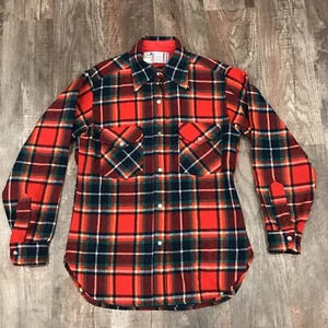 Vintage Pendleton 100% Virgin Wool Red Plaid Snap Button Shirt Size M Moth Holes - Picture 1 of 6