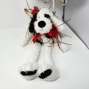 Unipak Plush Dog Stuffed Animal Black White Red Feather Accent Decor 16" - Picture 1 of 7