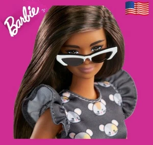 Barbie Fashionistas Doll #140 BRUNETTE Mouse Print Dress Pink Zip Case  - Picture 1 of 4