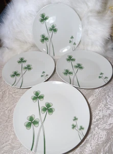 SET OF 4 MARCUS NOTLEY SHAMROCK GREEN CLOVER 10.75" DINNER PLATES IRELAND - Picture 1 of 12