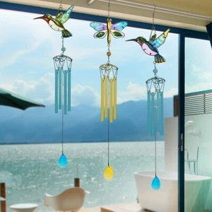 30inch Wind Chimes Bells Glass Tubes Outdoor Garden Home Hummingbird Butterfly - Picture 1 of 15