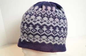 Handmade Andres Wool Beanie Hat Acrylic Lined Purple Fair Isle Knit Winter Cap - Picture 1 of 9