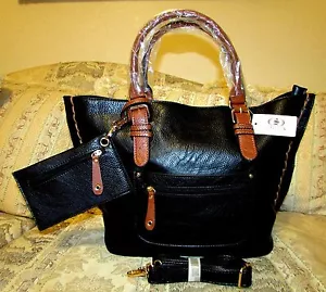 NUEVO BOLSO DE MANO DE CUERO SINTÉTICO ESCARLETON NEGRO GUIJARROS CON CORREA AJUSTABLE 12.5HX13.5L - Imagen 1 de 12