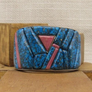 Brazalete de plata de ley maciza y bloque turquesa + - Imagen 1 de 4