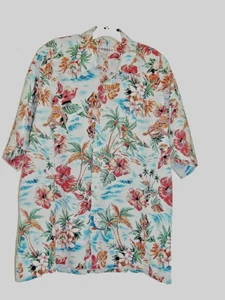 Vintage Campia Men's Hawaiian Shirt XL White, Hula Girl, Ukuleles, Coco Palms - Picture 1 of 4