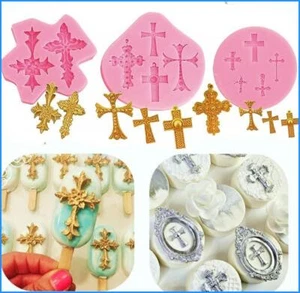 Set of 3 Baptism Cake Decorations Cross Cake Mold Cross Toppers Party Supplies - Picture 1 of 15