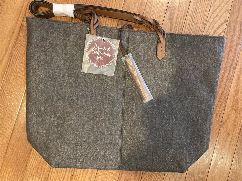 Braided Bohemian Large Tote Bag in Gray Felt 314974 Upc5033102857468