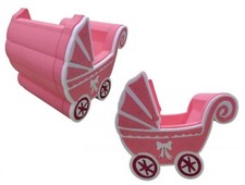 CONTENITORE CARROZZINA 3D PORTA BOMBONIERE ROSA o AZZURRO in POLISTIROLO