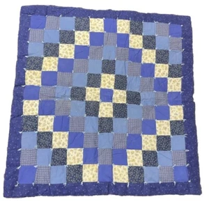 "Edredón de retazos hecho a mano de colección cuadrados estrellas de cachemira abuela boho 38x39"" sin manchas" - Imagen 1 de 7